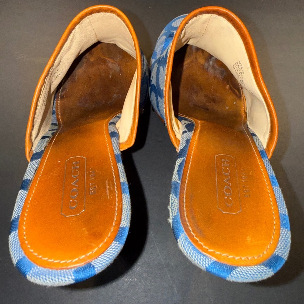 Coach Bacall Studded Mule Clogs Blue Signature C Platform Wood Heels Womens 7.5B - Picture 9 of 10